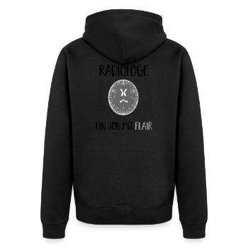 radiologe: job mit flair - Unisex Premium Bio Zip Hoodie - Schwarz - Hinten - Nico (187cm)