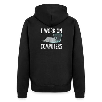 I Work On Computers Katze Informatik Kätzchen - Unisex Premium Bio Zip Hoodie - Schwarz - Hinten - Nico (187cm)