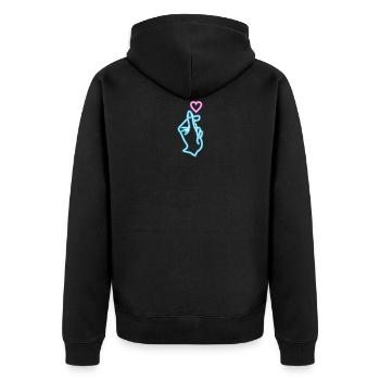 Saranghae Hand Finger Herz K-Pop - Unisex Premium Bio Zip Hoodie - Schwarz - Hinten - Nico (187cm)