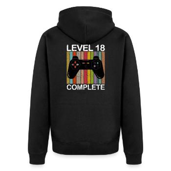 Level 18 Complete - 18. Geburtstag Gamer - Unisex Premium Bio Zip Hoodie - Schwarz - Hinten - Nico (187cm)