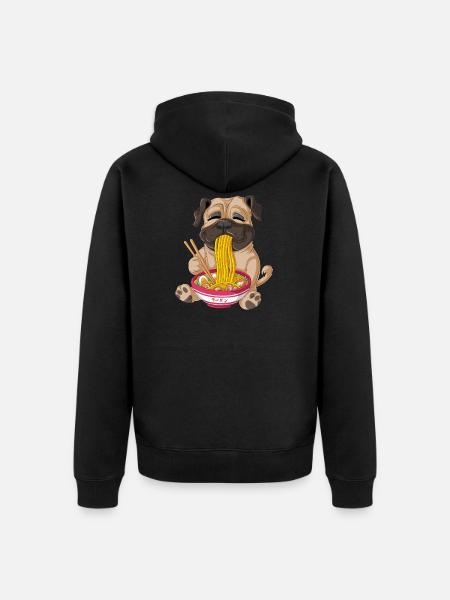 Mops isst Ramen - Unisex Premium Bio Zip Hoodie - Schwarz