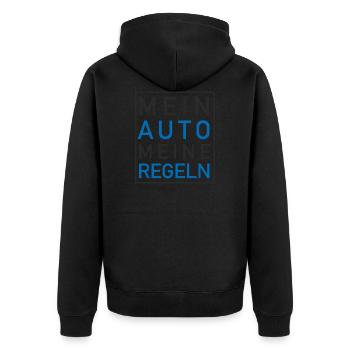 Mein AUTO meine Regeln - Unisex Premium Bio Zip Hoodie - Schwarz - Hinten - Nico (187cm)