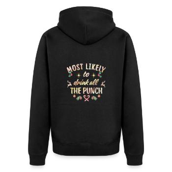 most likely to drink all the punch - Unisex Premium Bio Zip Hoodie - Schwarz - Hinten - Nico (187cm)