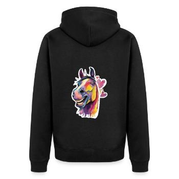 Buntes Pferd im Aquarellstil - Unisex Premium Bio Zip Hoodie - Schwarz - Hinten - Nico (187cm)