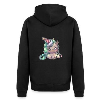 Einhorn mit weihnachtsmütze, süßes outfit - Unisex Premium Bio Zip Hoodie - Schwarz - Hinten - Nico (187cm)
