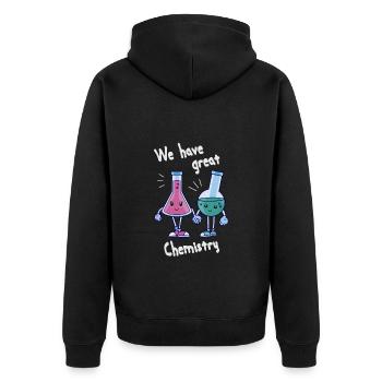 We have great Chemistry, Laboratory Flasks in Love - Unisex Premium Organic Zip Hoodie - black - Back - Nico (187cm)