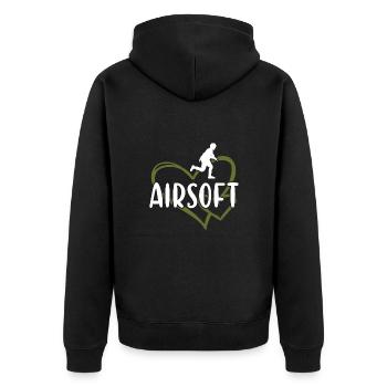 Sport Heart Airsoft - Unisex Premium Bio Zip Hoodie - Schwarz - Hinten - Nico (187cm)