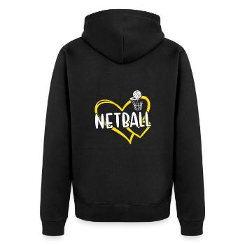 Sport Heart Netball - Unisex Premium Bio Zip Hoodie - Schwarz - Hinten - Nico (187cm)