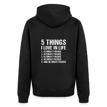 Sport 5 choses que j’aime dans la vie Ultimate Frisbee - Veste à capuche bio Premium Unisexe - noir - Dos - Nico (187cm)
