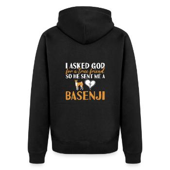 Dog I Asked God For A True Friend Basenji - Unisex Premium Organic Zip Hoodie - black - Back - Nico (187cm)