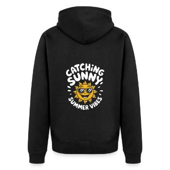 Sunny Summer Moments Vibes Sommer Sonne - Unisex Premium Bio Zip Hoodie - Schwarz - Hinten - Nico (187cm)