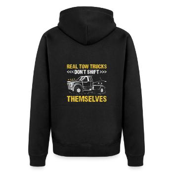 Real Tow Trucks Don't Shift Themselves Tow Trucker - Unisex Premium Bio Zip Hoodie - Schwarz - Hinten - Nico (187cm)