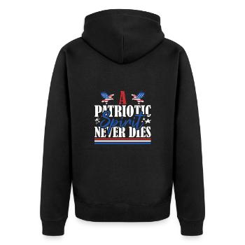 Veteran US Flag A Patriotic Spirit Never Dies - Unisex Premium Organic Zip Hoodie - black - Back - Nico (187cm)