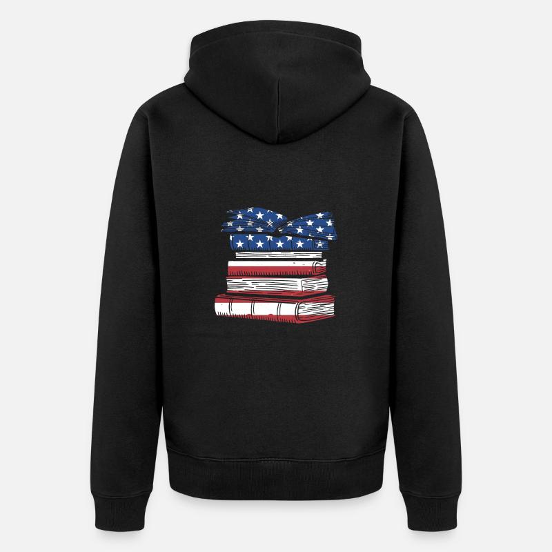 Reader Us Flag Reading - Unisex Premium Organic Zip Hoodie - black