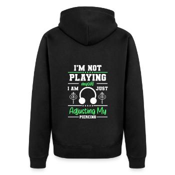 Piercing Schmerz Tattoo Humor - Unisex Premium Bio Zip Hoodie - Schwarz - Hinten - Nico (187cm)