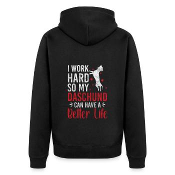 Hund Hunde Jäger Zwergdackel - Unisex Premium Bio Zip Hoodie - Schwarz - Hinten - Nico (187cm)