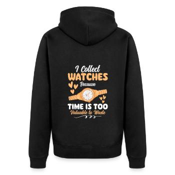 Uhrensammler Uhren Sammler Uhrwerk - Unisex Premium Bio Zip Hoodie - Schwarz - Hinten - Nico (187cm)