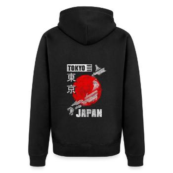 Japan Samurai Historisch - Unisex Premium Bio Zip Hoodie - Schwarz - Hinten - Nico (187cm)