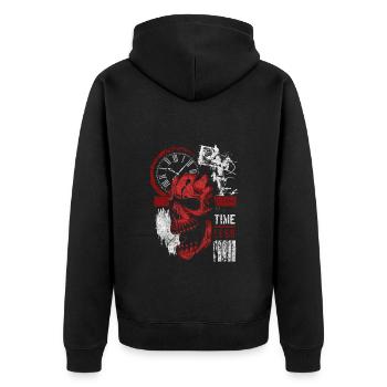 Tattoo Motiv Wikinger Polkatrash - Unisex Premium Bio Zip Hoodie - Schwarz - Hinten - Nico (187cm)