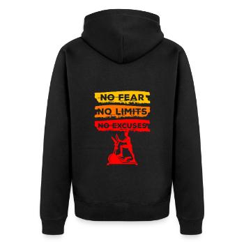 Cross Cardio Sportgerät Ausdauersport - Unisex Premium Bio Zip Hoodie - Schwarz - Hinten - Nico (187cm)