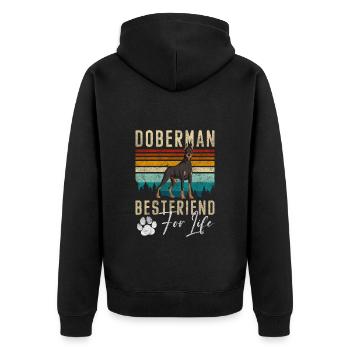 Dobermann Hund Tier Hundeliebe - Unisex Premium Bio Zip Hoodie - Schwarz - Hinten - Nico (187cm)