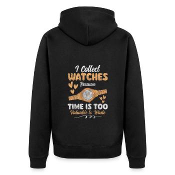 Uhrensammler Sammler Luxusuhr Vintage - Unisex Premium Bio Zip Hoodie - Schwarz - Hinten - Nico (187cm)