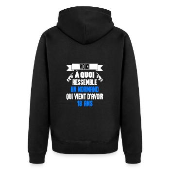 Homme anniversaire Normand Humour Normandie 18 ans - Veste à capuche bio Premium Unisexe - noir - Dos - Nico (187cm)