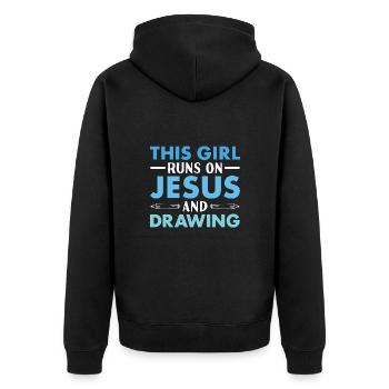 Drawer This Girl Runs On Jesus And Drawing - Unisex Premium Organic Zip Hoodie - black - Back - Nico (187cm)
