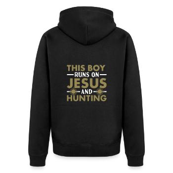 Chasseur Ce garçon court sur Jésus et chasse - Veste à capuche bio Premium Unisexe - noir - Dos - Nico (187cm)
