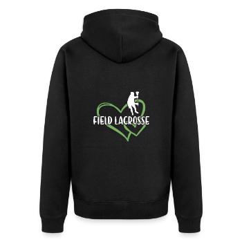 Sport Heart Field Lacrosse - Unisex Premium Bio Zip Hoodie - Schwarz - Hinten - Nico (187cm)