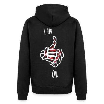 Ich bin Ok - Unisex Premium Bio Zip Hoodie - Schwarz - Hinten - Nico (187cm)
