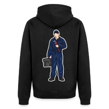Klempner Junge - Unisex Premium Bio Zip Hoodie - Schwarz - Hinten - Nico (187cm)