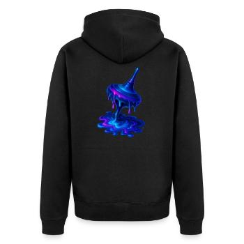 Schmelzender Kreisel Blau Lila - Unisex Premium Bio Zip Hoodie - Schwarz - Hinten - Nico (187cm)