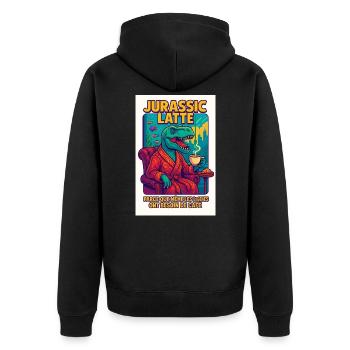 T-Rex Latte - Das Café der Legenden - Unisex Premium Bio Zip Hoodie - Schwarz - Hinten - Nico (187cm)