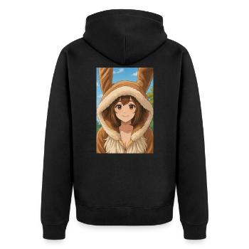 Bunny Hoodie Anime Charm - Unisex Premium Organic Zip Hoodie - black - Back - Nico (187cm)