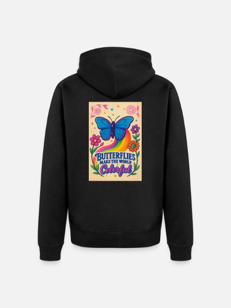 Papillon Couleur Monde Motif - Veste à capuche bio Premium Unisexe - noir
