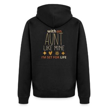 Mit einer Tante wie meiner bin ich fürs Leben gesichert – süßer Ret. - Unisex Premium Bio Zip Hoodie - Schwarz - Hinten - Nico (187cm)