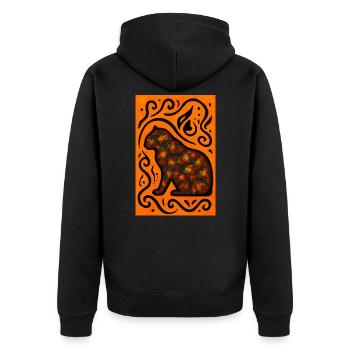 Mystic Cat Mandala Orange - Unisex Premium Organic Zip Hoodie - black - Back - Nico (187cm)