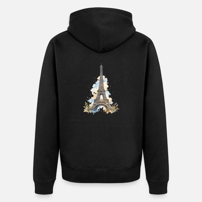 Wasserfarbe Eiffelturm Impression - Unisex Premium Bio Zip Hoodie - Schwarz