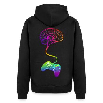Gamer Geschenke für Männer und Frauen Game Gaming - Unisex Premium Bio Zip Hoodie - Schwarz - Hinten - Nico (187cm)
