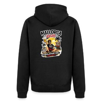 Mallorca Eskalation 2026 Geplant - Unisex Premium Bio Zip Hoodie - Schwarz - Hinten - Nico (187cm)