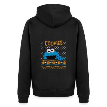 Sesamstraße Krümelmonster Ugly Xmas - Unisex Premium Bio Zip Hoodie - Schwarz - Hinten - Nico (187cm)