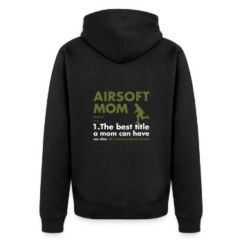 Sport Mom Definition Airsoft - Unisex Premium Bio Zip Hoodie - Schwarz - Hinten - Nico (187cm)