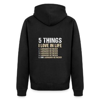 5 choses que j’aime dans la vie Labrador Retriever - Veste à capuche bio Premium Unisexe - noir - Dos - Nico (187cm)