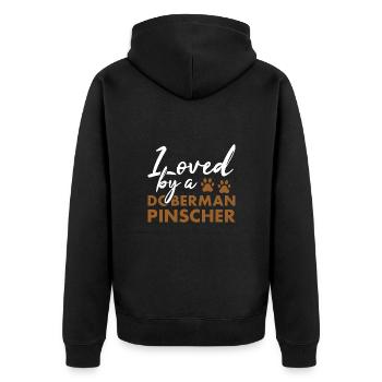 Loved By A Doberman Pinscher - Unisex Premium Organic Zip Hoodie - black - Back - Nico (187cm)