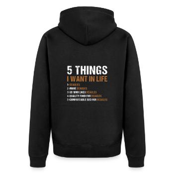 5 choses que je veux dans la vie Beagle - Veste à capuche bio Premium Unisexe - noir - Dos - Nico (187cm)