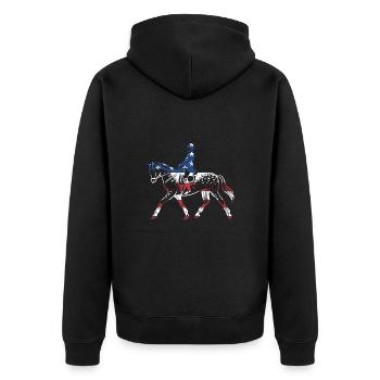Rider Us Flag Endurance Riding - Unisex Premium Bio Zip Hoodie - Schwarz - Hinten - Nico (187cm)