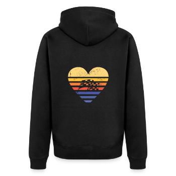 Sport Retro Sunset Heart Drag Racing - Unisex Premium Bio Zip Hoodie - Schwarz - Hinten - Nico (187cm)