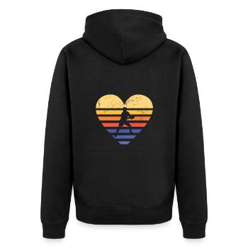 Sport Retro Sunset Heart Ultimate Frisbee - Unisex Premium Bio Zip Hoodie - Schwarz - Hinten - Nico (187cm)
