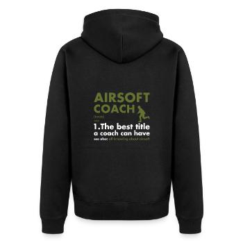 Sport Coach Definition Airsoft - Unisex Premium Bio Zip Hoodie - Schwarz - Hinten - Nico (187cm)